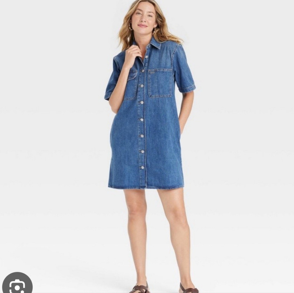 Universal Thread Blue Denim Button-Front Shirt Dress